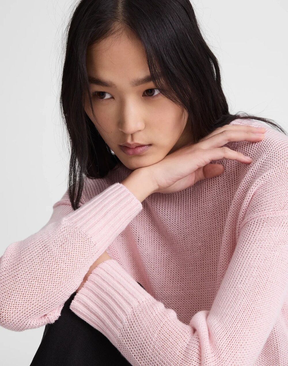 Madewell Linen Drop-Shoulder Sweater Womens Small Pink Blush Crop Pullover NWT - Picture 7 of 11